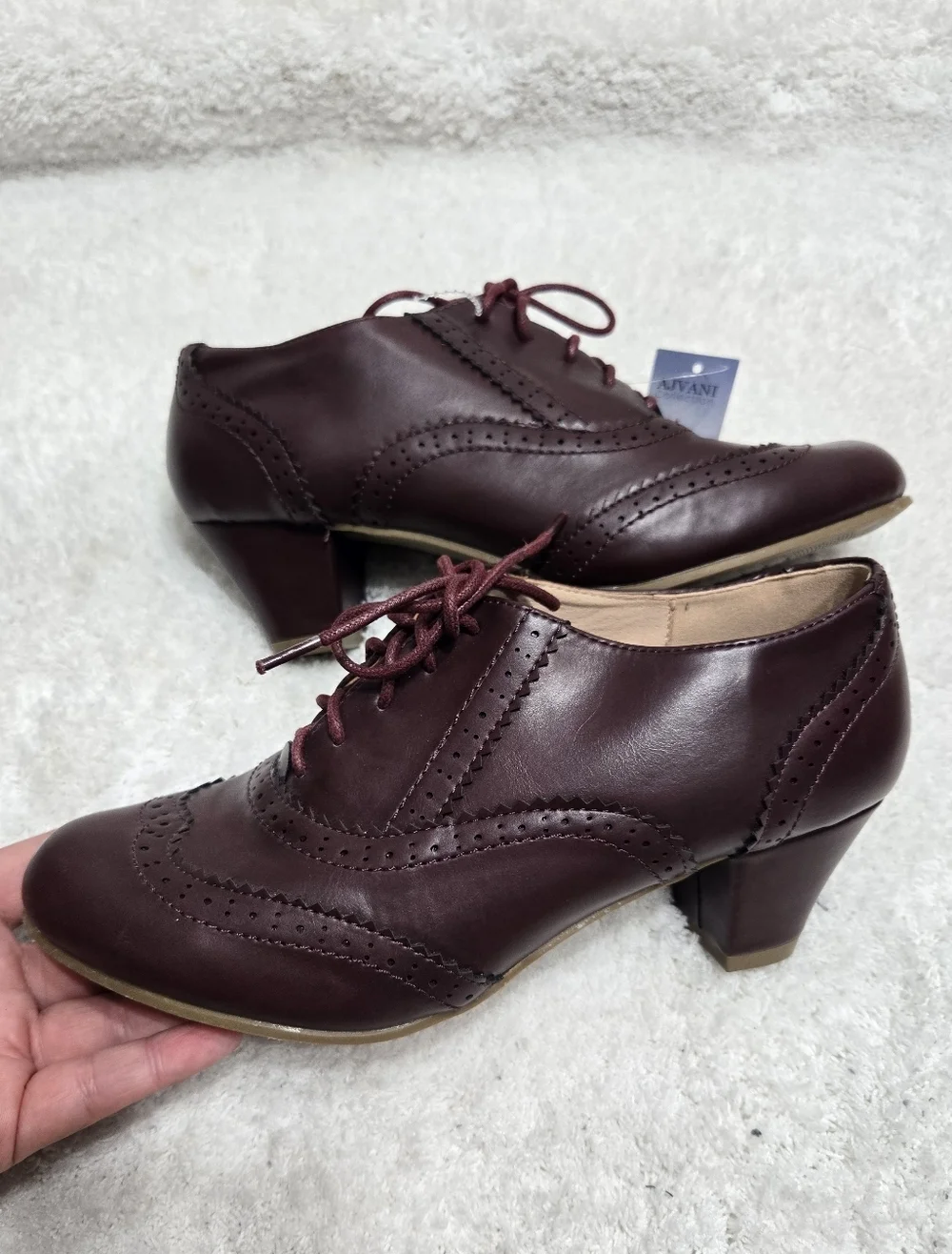 Ajvani Women's Mid Heel Cut Out Brogues Shoe Boots Size 39 Burgundy